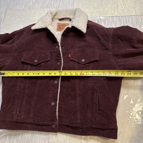 Levis Corduroy Sherpa Trucker Jacket Coat Mauve Purple Women's Size Medium - Picture 6 of 8